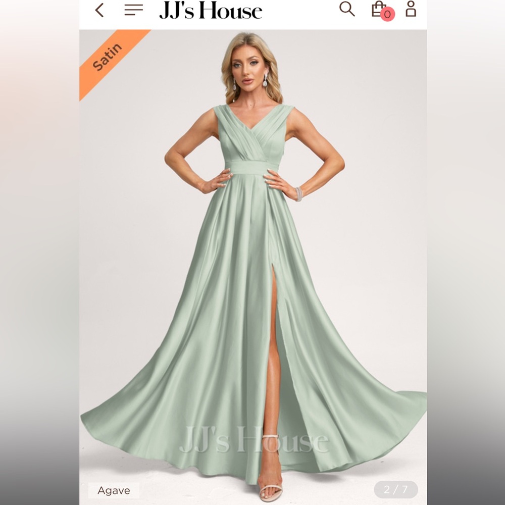 Satin Bridesmaid dress from JJ House. Color: Agave